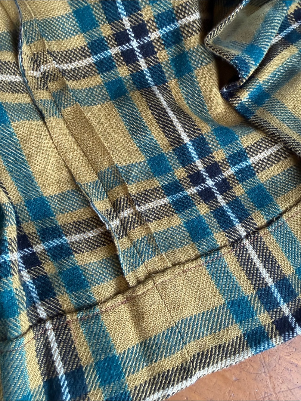 Plaid Wool Blend Midi Skirt Mustard Teal High Waist Cottagecore Vntg Handmade - Picture 9 of 11